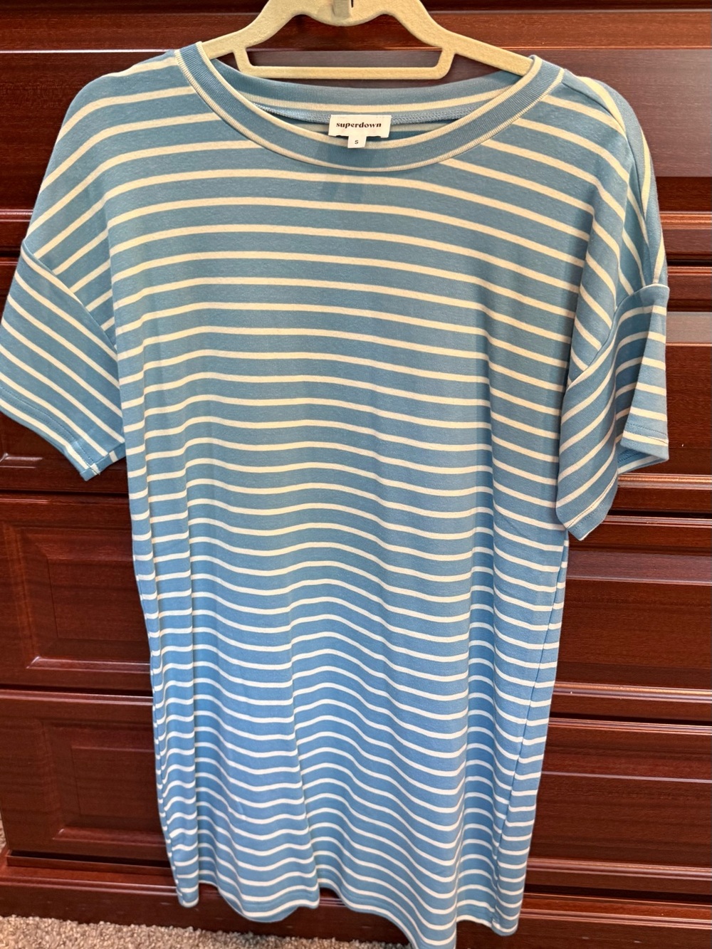 superdown Light Blue and White Striped Mini Dress